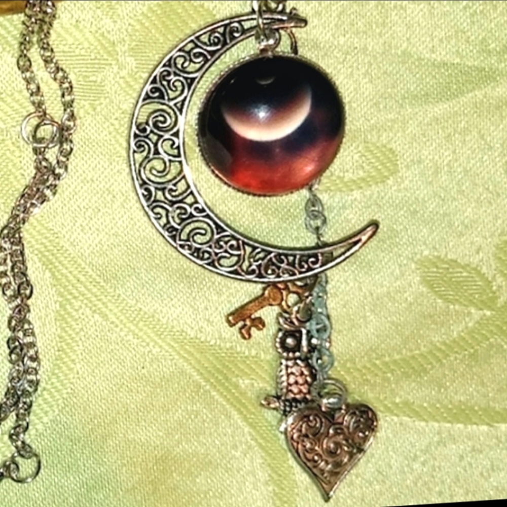Galaxy Moon, Owl, Key, Heart Resin Pendant